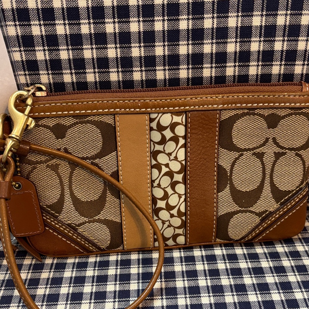 Coach Signature Brown and Tan Wristlet - Picture 2 of 9